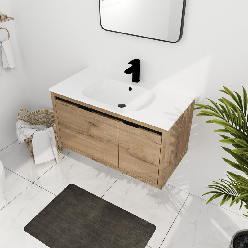 Meuble-lavabo mural 36 po avec lavabo gel,  Chêne