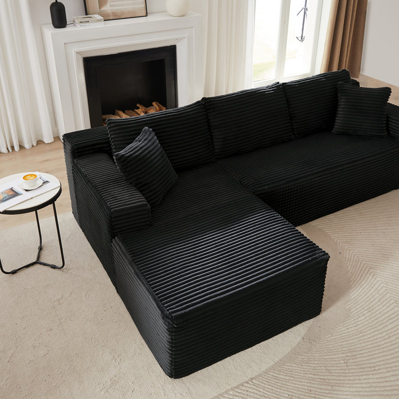 Canapé modulaire en L avec siège profond, sans assemblage requis, canapé-lit modulaire pour salon, chambre à coucher, appartement, noir