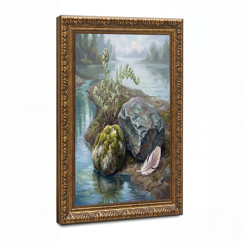 «Green Ferns and Mossy Rocks» par River with Feather, art mural sur toile, 24"H x 36"W