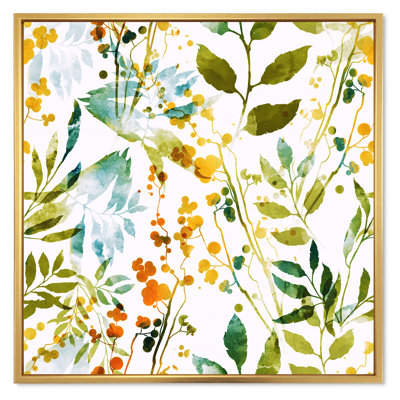 Fleurs printanières et feuilles sur fond blanc - peinture sur toile