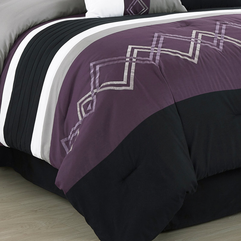Oversized King Purple and Black Microfiber Comforter Set