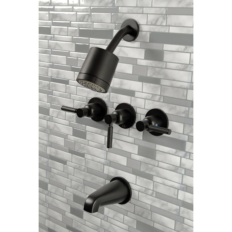 Kingston Brass Kaiser Triple-Handle Tub and Shower Faucet, Matte Black