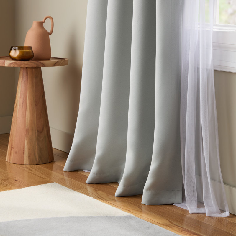 Oslo Double Layer Room Darkening and Sheer Grommet Top Curtains 2-Pack, Gray, 52" W x 96" L