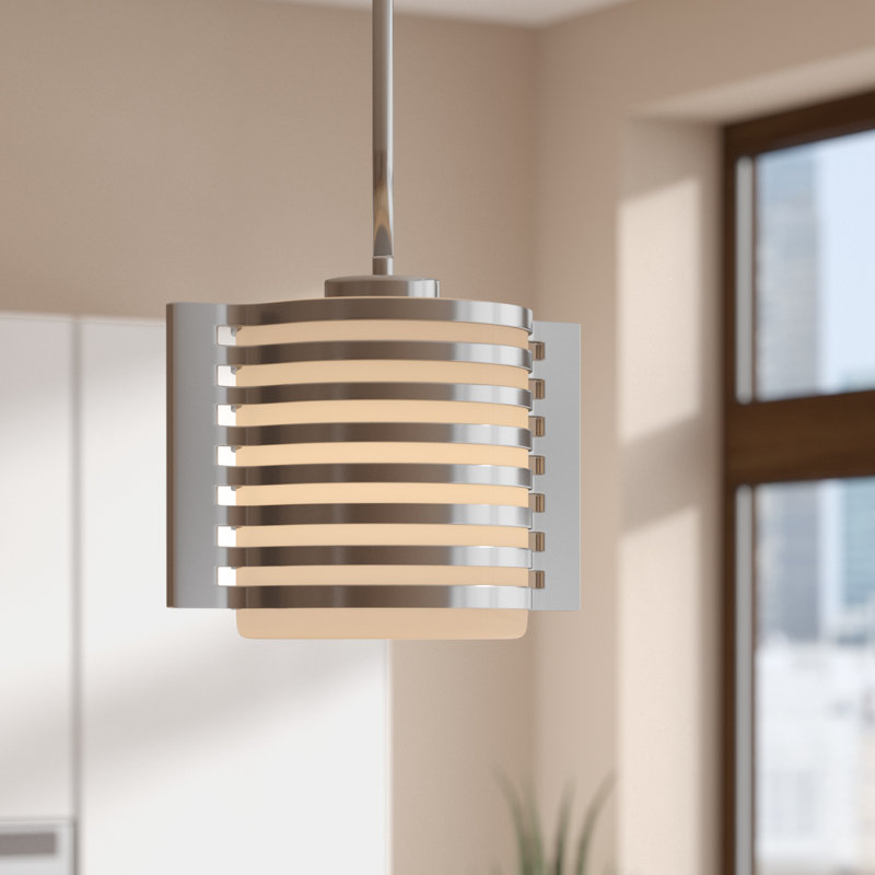 Luminaire suspendu tambour simple à 1 lumière Charlidh, Chrome poli