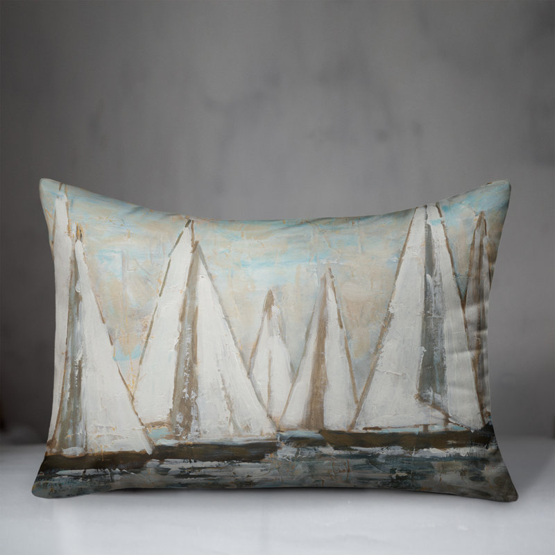 Painterly Sailboats Outdoor Rectangular Pillow Cover & Insert, White