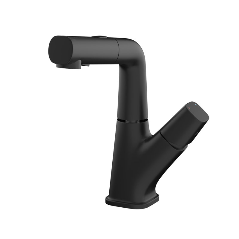 Three - Mode Pull Down Sink Faucet For Bathroom, Matte Black Finish, 360 Swivel, Complete Accessories Stainless Steel Bathroom Sink, Water Patterns, Adjustable Height, Cold/Hot