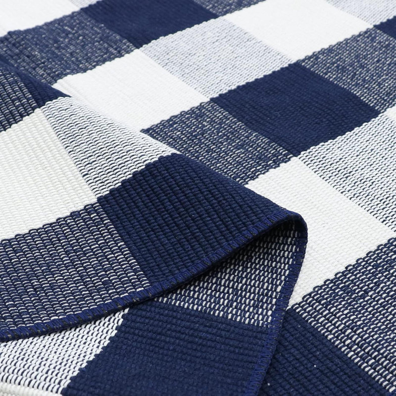 Tapis à carreaux en coton Buffalo, Bleu marine/blanc, L 48 po x L 72 po
