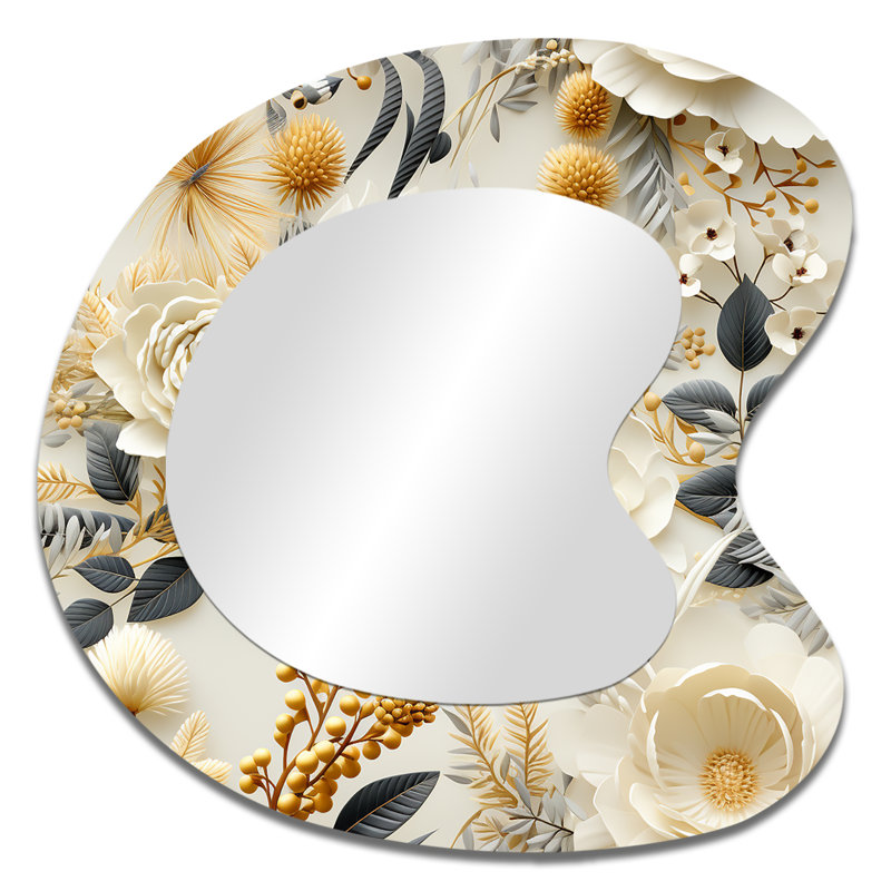 Miroir mural floral traditionnel aux formes asymétriques, 33 po x 33 po