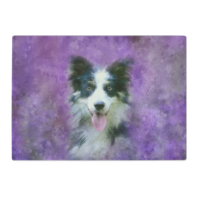 Tempered Glass Border Collie in the Purple Flowers Chopping Board