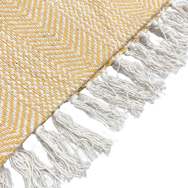 Plain Weave / Muslin Throw Blanket, Twin, Yellow/Ivory Chevron