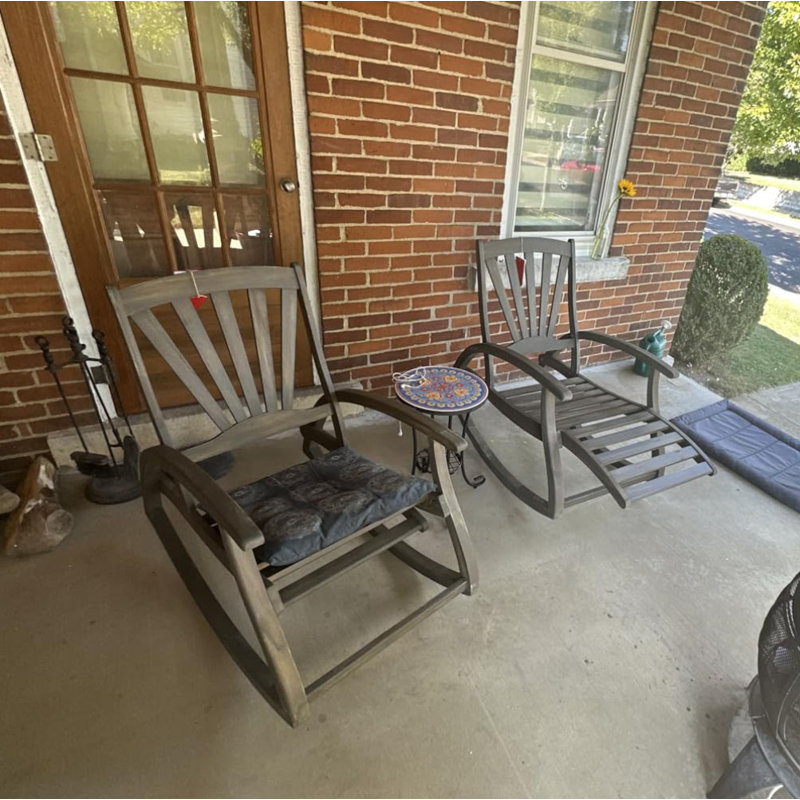 Gray Acacia Wood Outdoor Rocking Chair with Arms