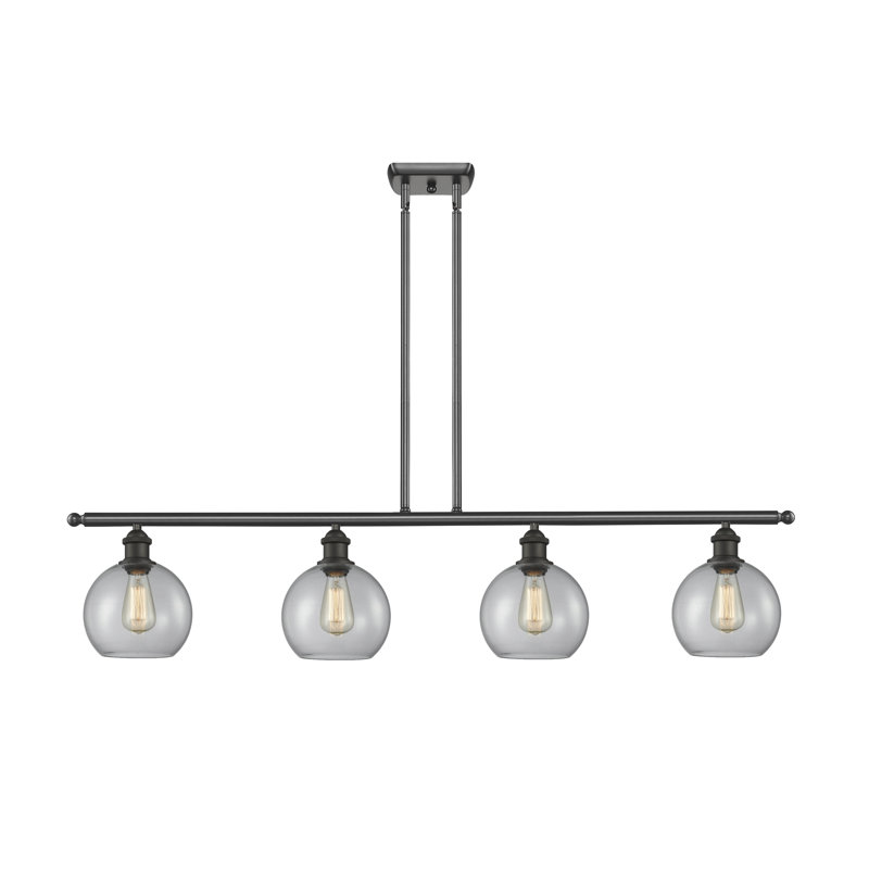 Luminaire suspendu linéaire à 4 lumières pour îlot de cuisine Baptista, Transparent, Bronze huilé, DIRIGÉ