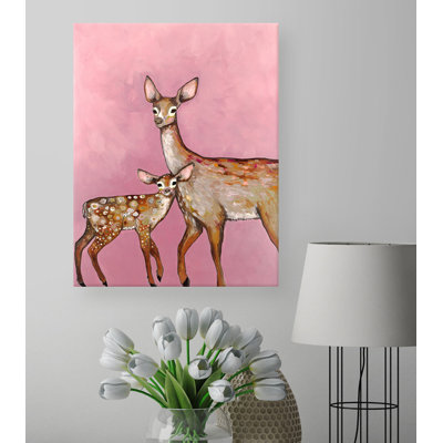 Deer With Fawn - Pink by Eli Halpin - Graphic Art on Canvas