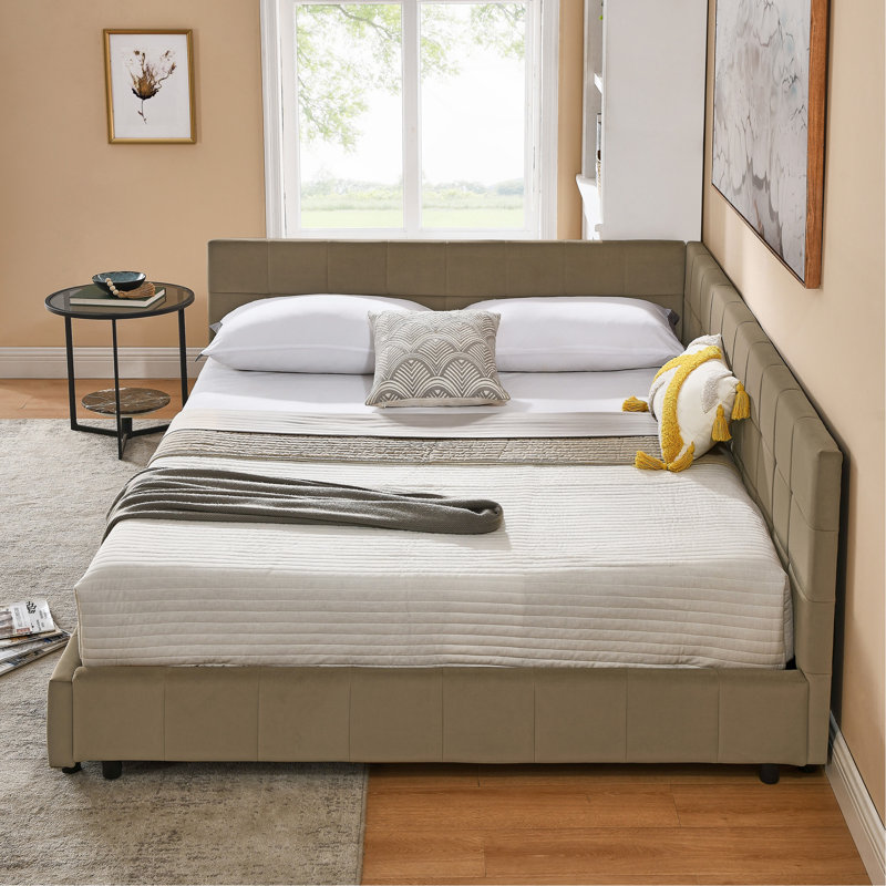 Upholstered Tufted Bed Frame, Sofa Bed Frame With Comfortable Backrest And Armrests, Bed For Bedroom, Living Room,Velvet