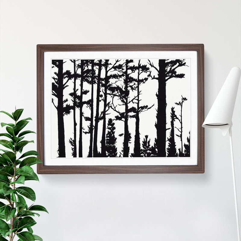 Pine Tree Block Print - Single Picture Frame Print, 46cm H x 64cm W, Brown