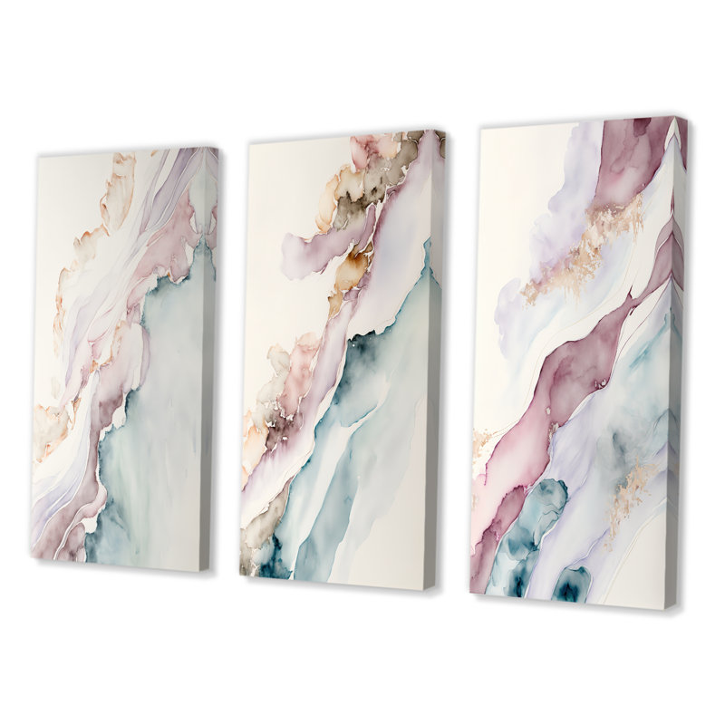«Mystery Of The Waves In Elevated Blush», 3 pièces sur toile, Toile tendue, H 28 po x l 36 po