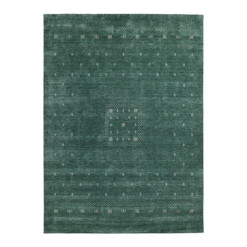 Simi Hand Knotted Cotton/Wool Southwestern Area Rug, Green, Rectangle 6' x 9'