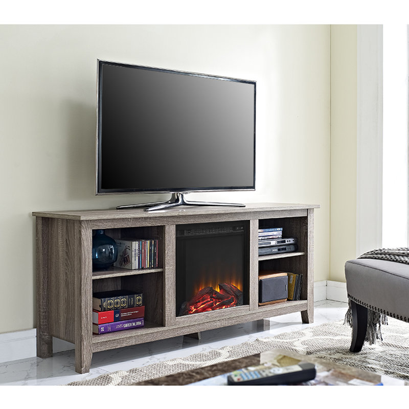 Broadus Unfinished TV Stand for TVs up to 60" with Fireplace Included, Driftwood