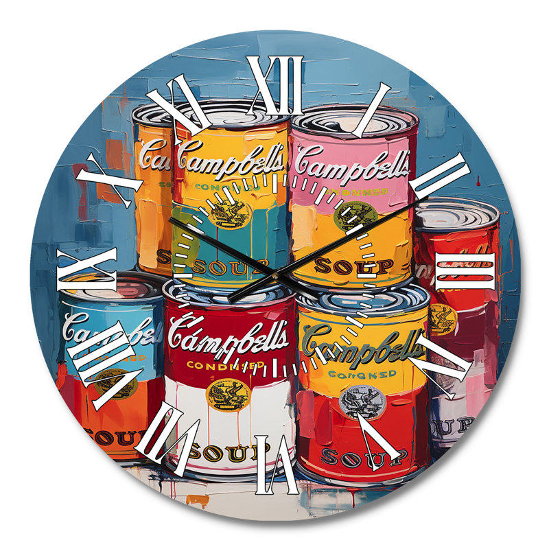 Pop Art Campbells Soup I - Horloge murale moderne à face blanche, Médium