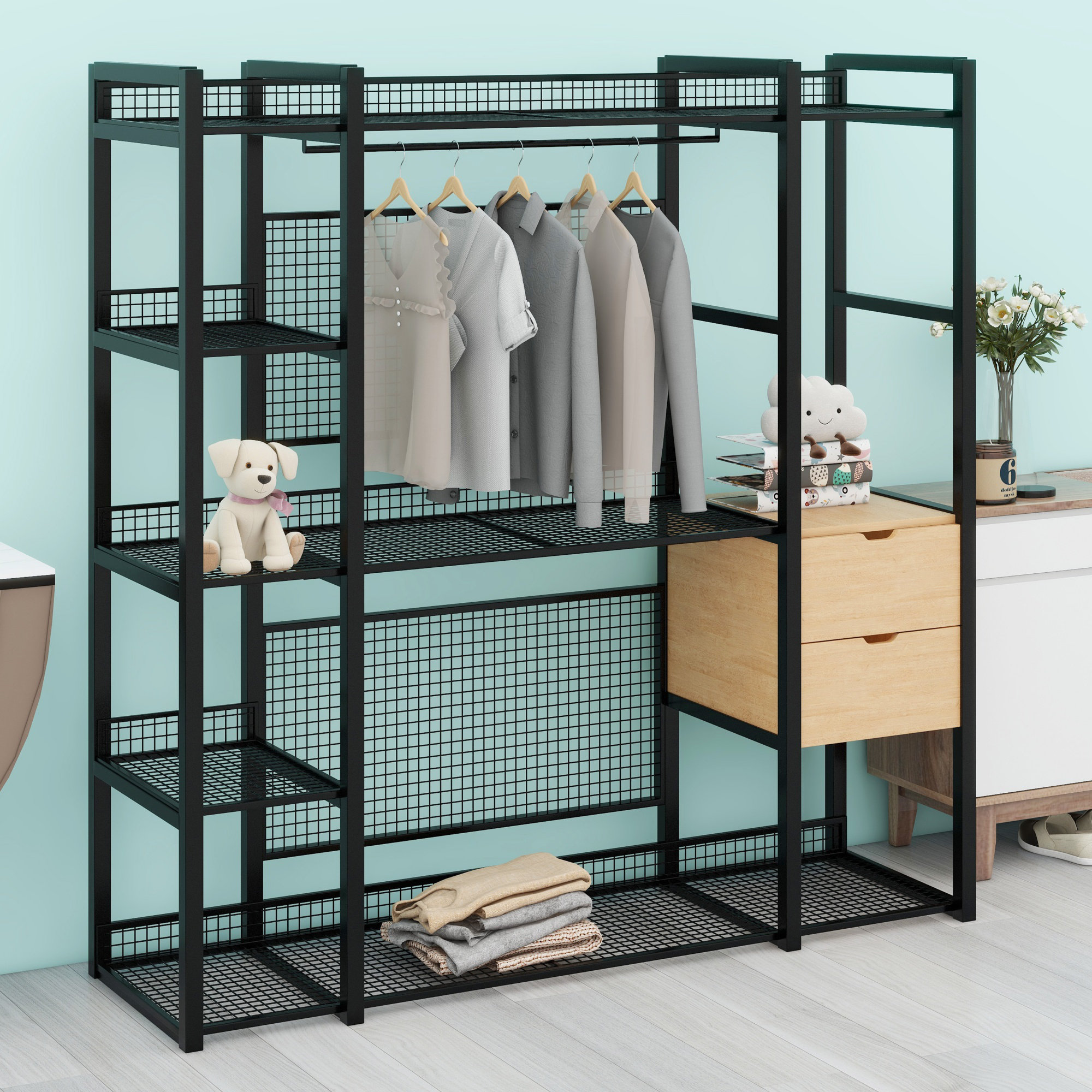 George Oliver Open-Style Wardrobe With Hanging Rails, Shelves And ...