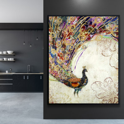 Peacock With Gold Feathers Print On Canvas