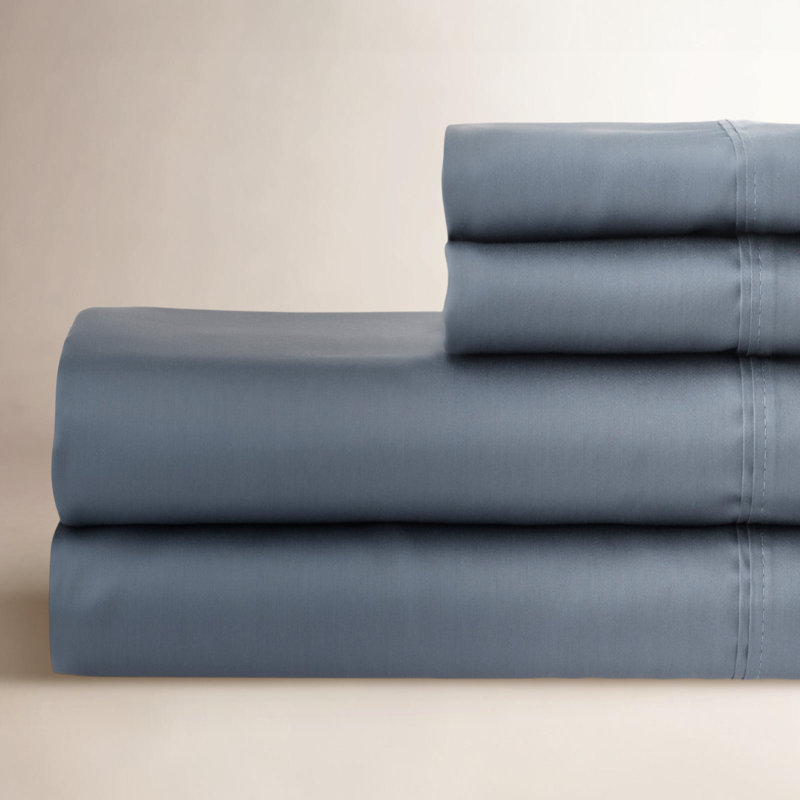 Jasmin Cotton Blend Sateen Sheet Set, Flint Blue, Queen