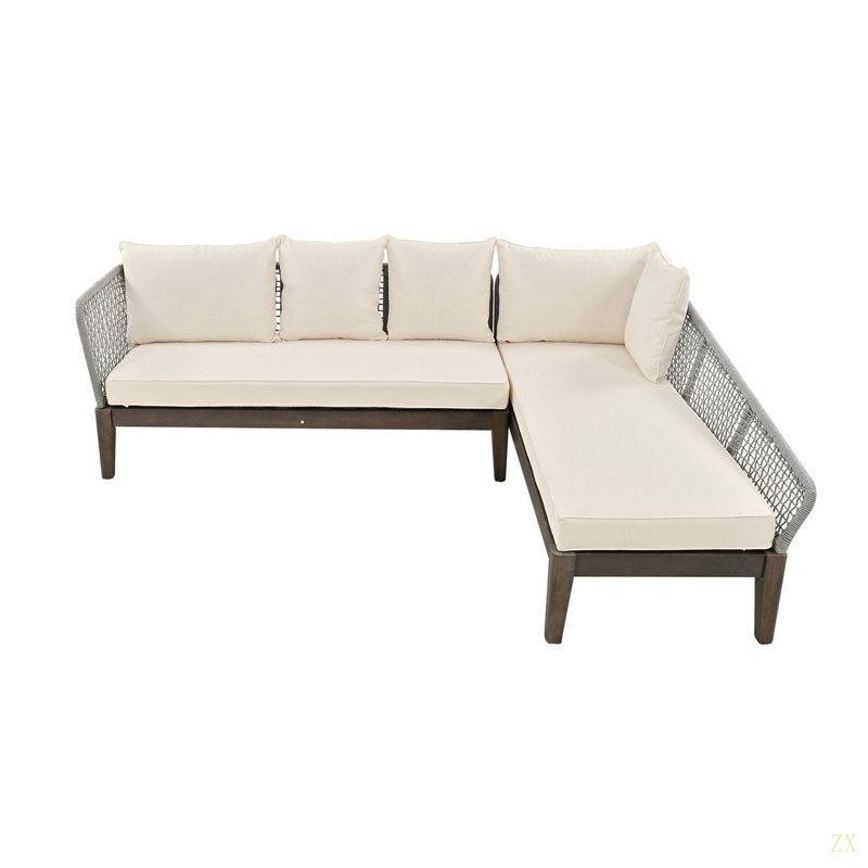 Ensemble de conversation d'extérieur moderne pour 5 personnes avec coussins en corde pour jardin, pelouse, bord de piscine, en forme de L