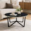 Ensemble de table basse ronde et tables de bout 3 pièces, ensemble de salon moderne avec cadre en verre trempé noir