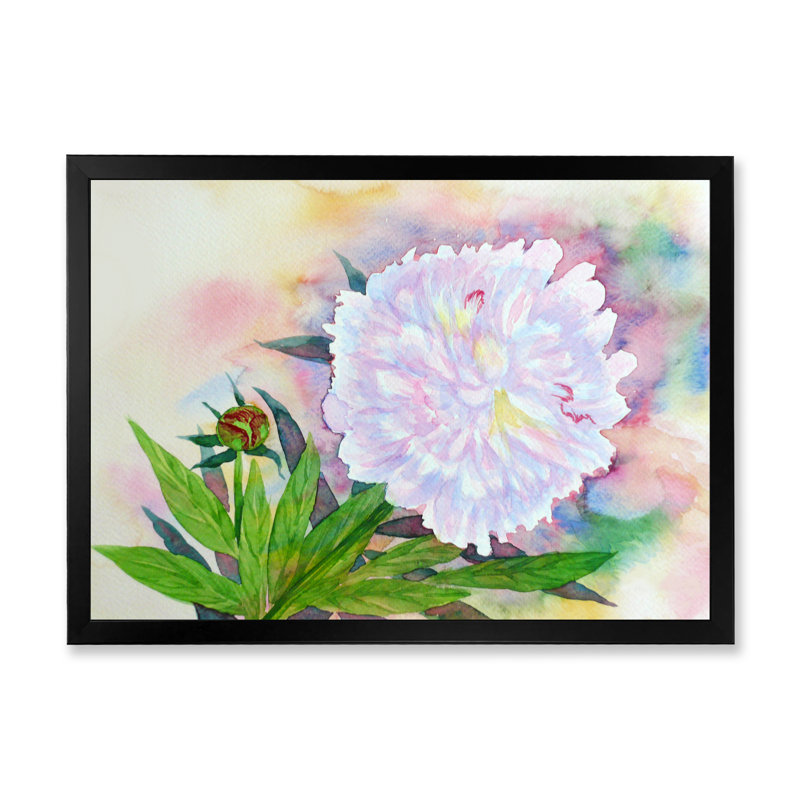 Pivoine blanche en été - reproduction sur toile avec cadre flottant, Cadre photo noir, H 8 po x l 12 po x P 1 po