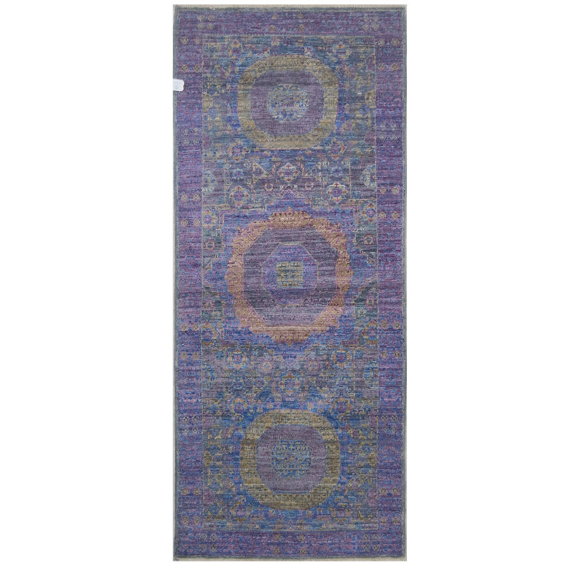 Hand Knotted Wool Area Rug in Gray And Purple