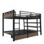 Lit superposé double en métal avec tablettes de rangement et ports USB, noir-798069262