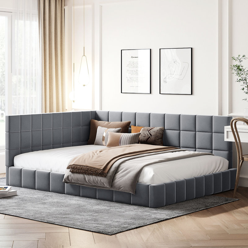 Gray Velvet Full Size Daybed/ Bed Frame, Mid-Century Modern Distinction, Wood Construction With Supportive Slats Upholstered In Velvet, , Frame Reinforced For Home Comfort, Style And Functionality