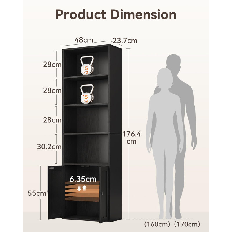 176.4cm H x 48cm W Bookcase, Black