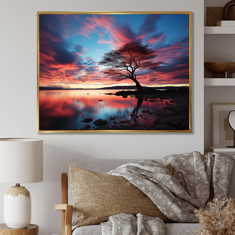 Symphonie bleue et bleue sur toile, Cadre flottant doré, H 12 po x l 20 po x P 1 po