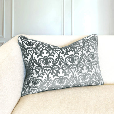 Rectangular Damask Feather Reversible Throw Pillow