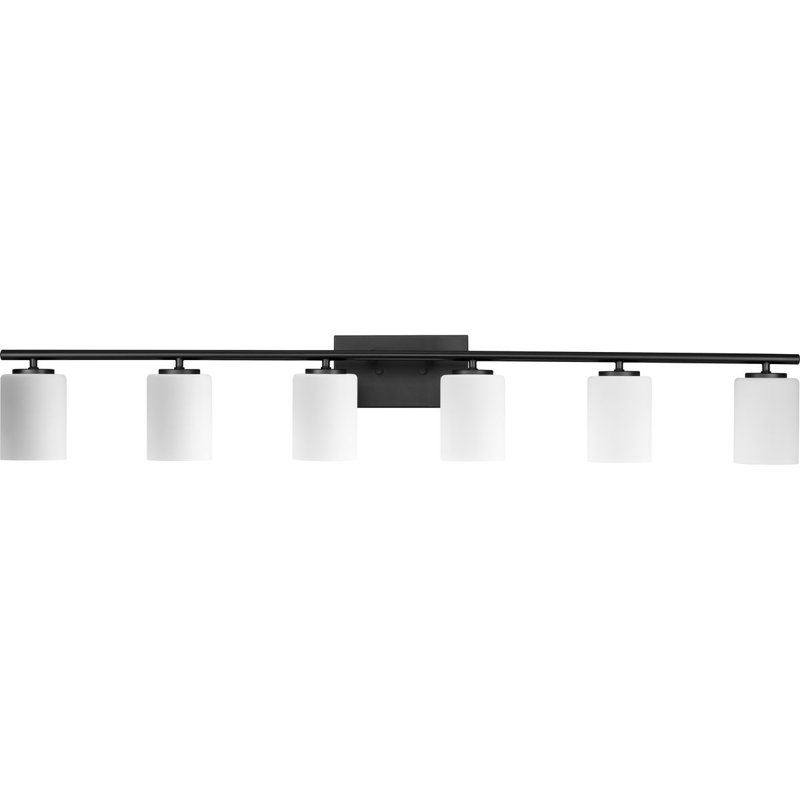 Textured Black Six-Light Bath Vanity with Etched Glass Shades