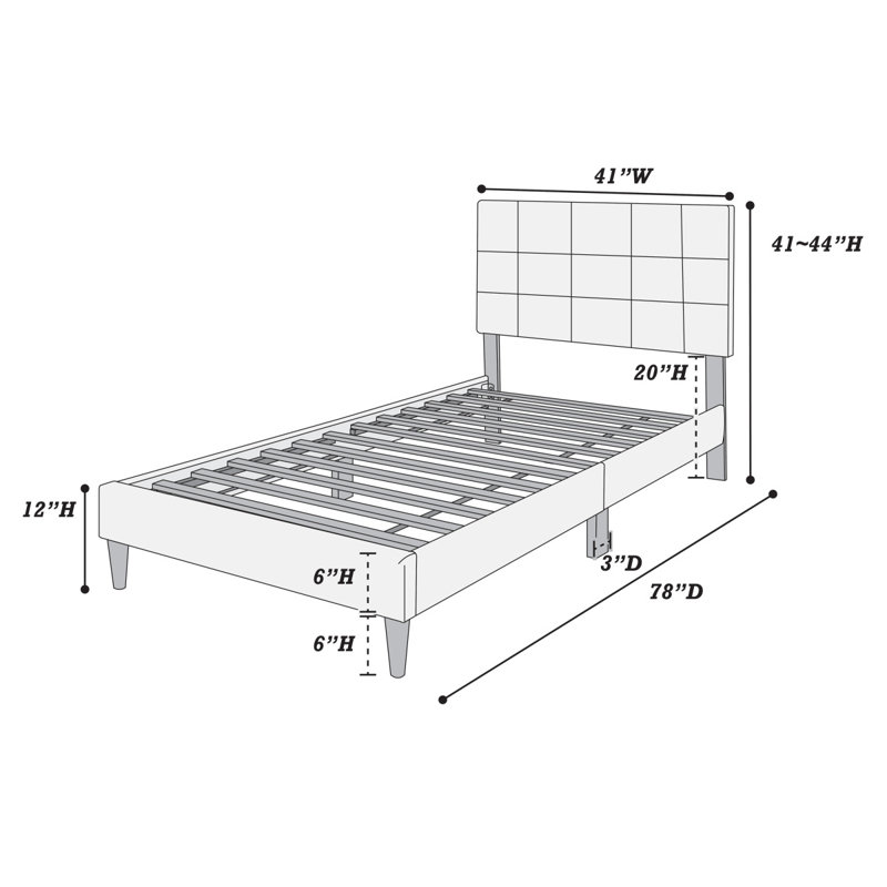 Mobilier de chambre à coucher avec lit plateforme moderne, Gris