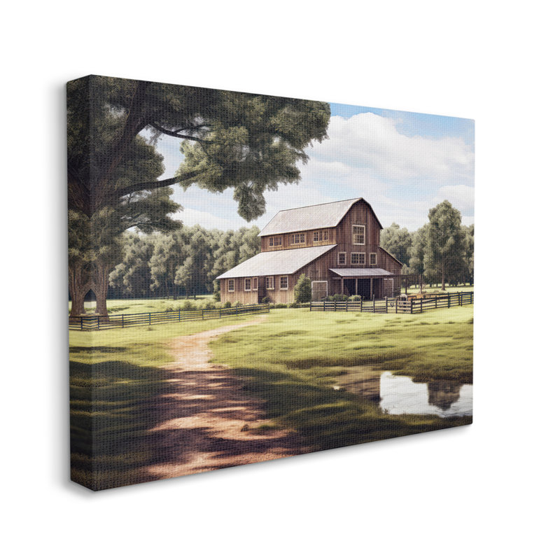 Farmhouse Barn & Stream sur toile par Ray Powers, H 30 po x l 40 po x P 1,5 po