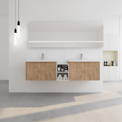 Meuble-lavabo 72 po à fermeture en douceur avec lavabo, petites tablettes de rangement, armoire combinée 30 po et 12 po