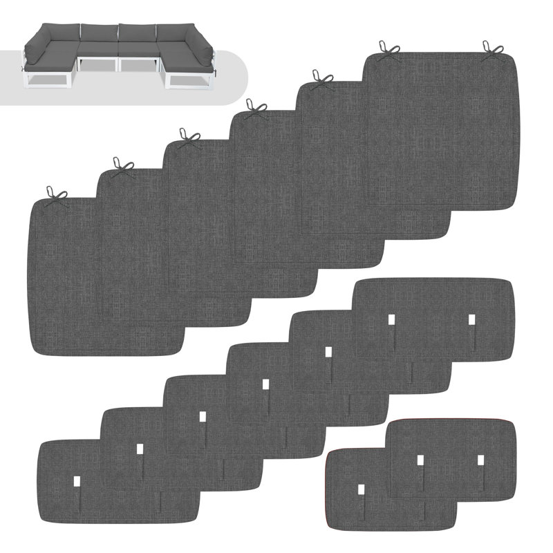 14 Pcs Patio Cushion Covers for Outdoor Furniture, Dark Gray