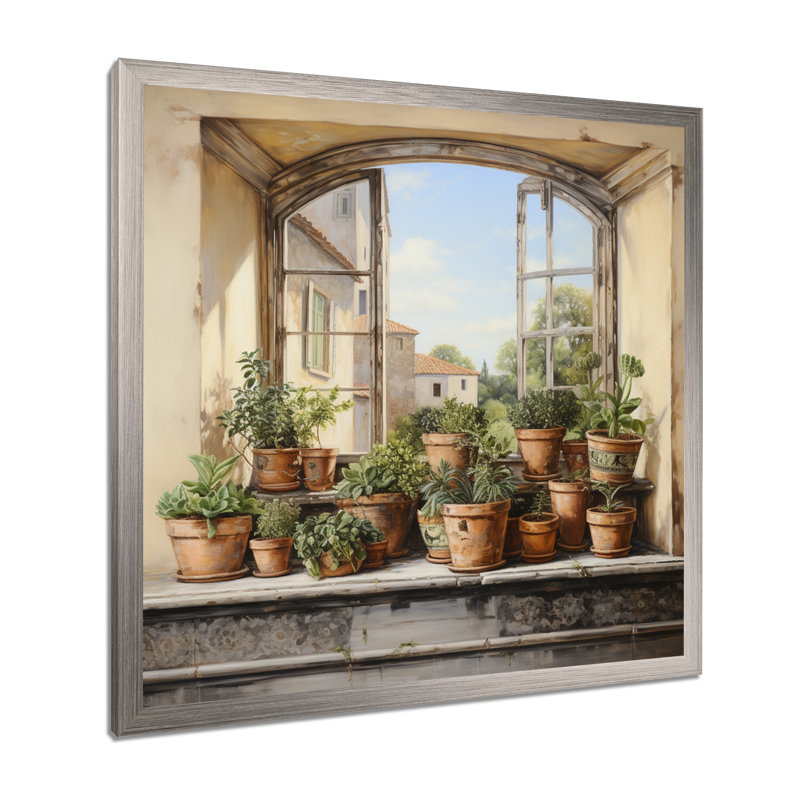 «Italian Poteries Window Charm», art mural fenêtres de ferme, H 16 po x l 16 po x P 1 po, Cadre simple argenté