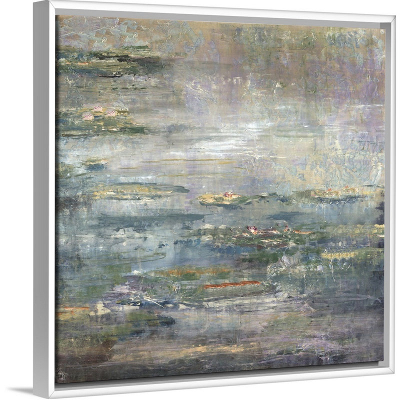 «Twilight Lilies II», peinture sur toile, H 17,7 po x l 17,7 po x P 1,75 po, Cadre flottant blanc