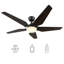 Ventilateur de plafond intelligent 52 po avec télécommande, ensemble d'éclairage à DEL, moteur à courant continu, tige verticale incluse.