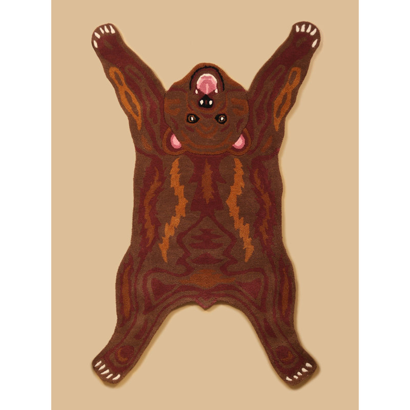 Tapis de yoga exotique pour asana touffeté à la main en forme de ours en Inde | Tapis d'entraînement en laine et en coton tout usage | Tapis à usages multiples et convenant au salon