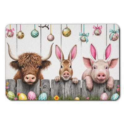 Tapis de bain Pâques avec animaux de ferme avec œufs, 36 po x 24 po