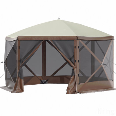 Tente de camping avec pavillon de jardin, 10 pi x 10 pi, auvent escamotable à 6 côtés pour camping pour 8 personnes, abri moustiquaire imperméable avec sac de rangement portable, piquets de sol, fenêtres en filet