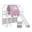 Charmant lit mezzanine en bois avec cadre en forme de maison et auvent de style tente-60575937-60575949