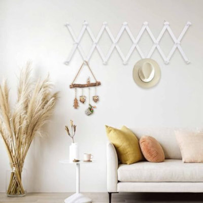 Porte-manteau mural extensible en bois avec 20 crochets, idéal pour les manteaux, chapeaux, casquettes, tasses à café et bijoux (blanc).