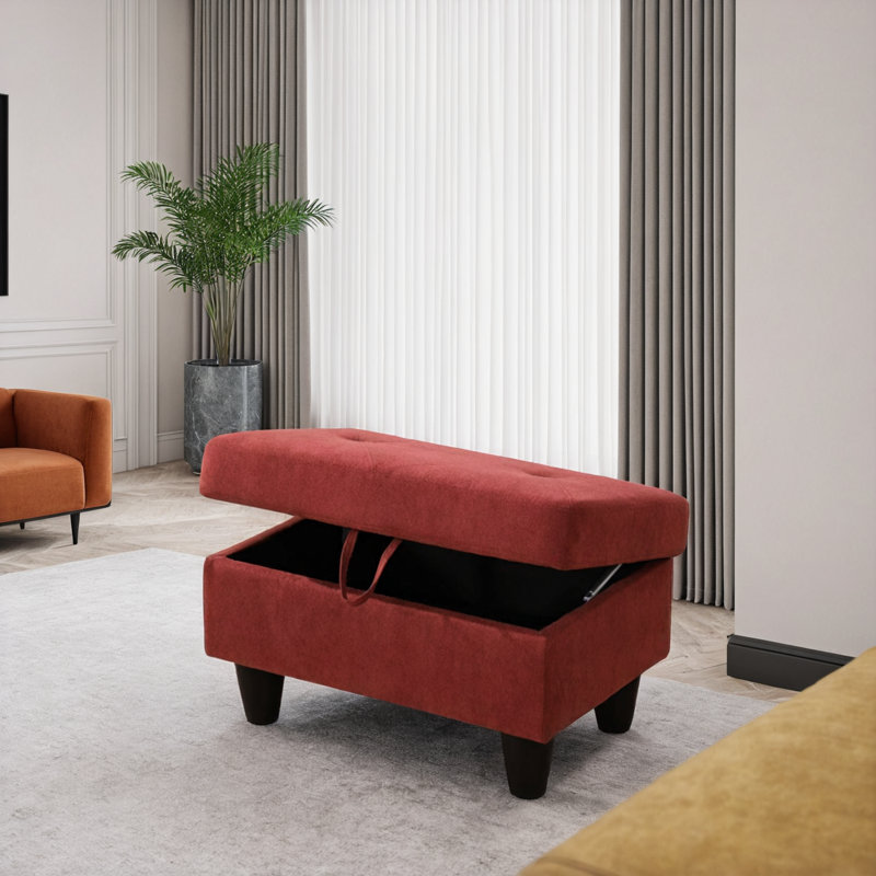 Red Flannel Upholstered Storage Ottoman Bench