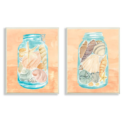 «Beach Shells In Jar Blue Orange» par Annie Warren, ensemble de 2 reproductions d'art